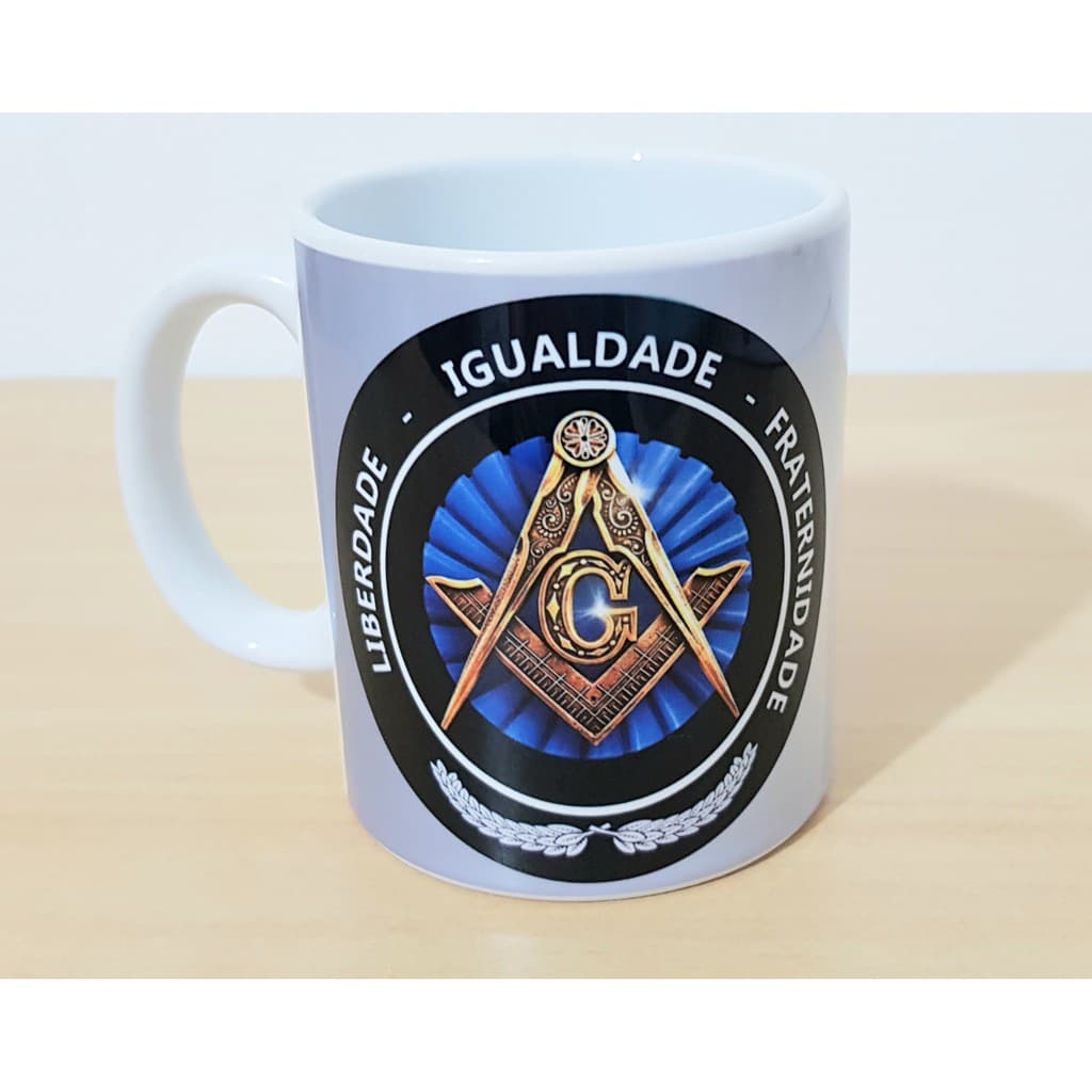 Caneca Maçonaria Maçom simbolo compasso e esquadro maçônico xicara de louça com caixa de presente