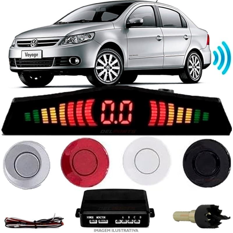 Kit Sensor Automotivo Estacionamento Ré 4 Pontos traseira Preto prata branco vermelho