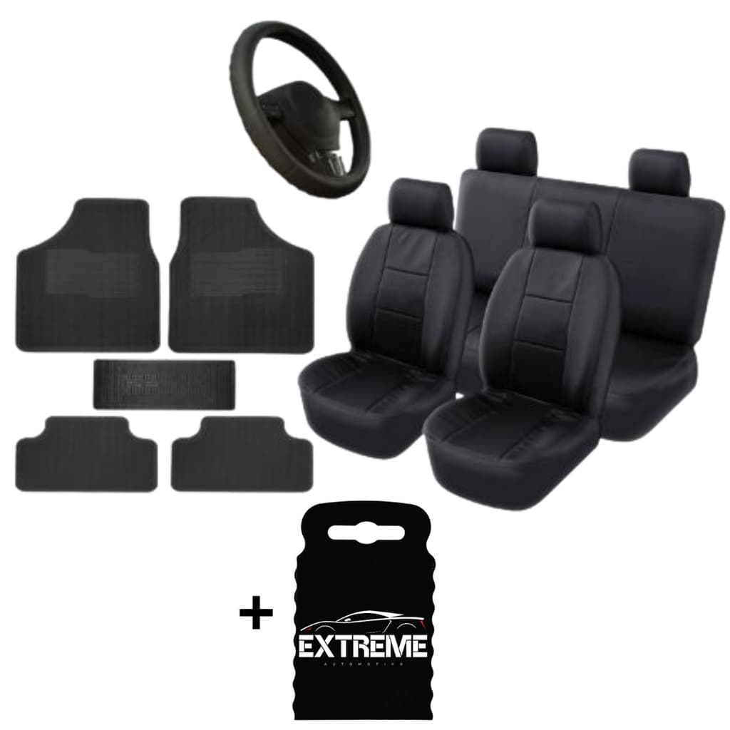 Kit Automotivo UNIVERSAL Tapete Otimizado Capa de Volante Com Capa de Banco de Couro 5 Peças