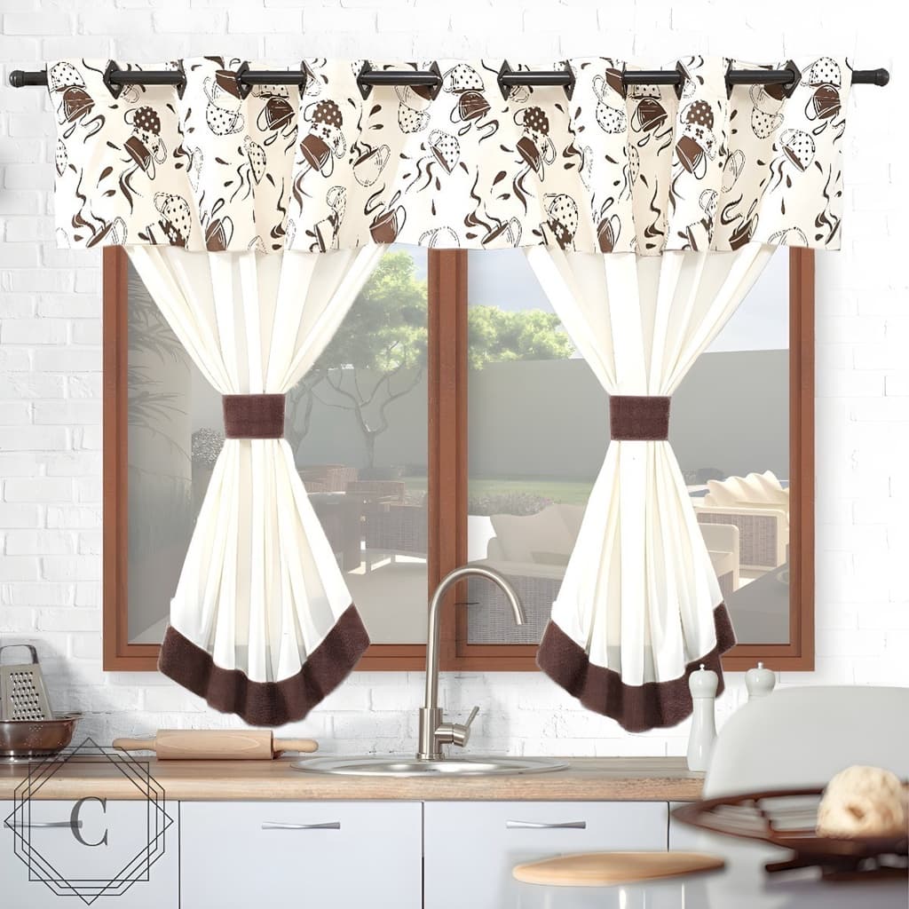 Cortina De Cozinha Janela Casa Promoção 2,60m X 1,40m Para Varao Simples com Argola - Tecido Oxford