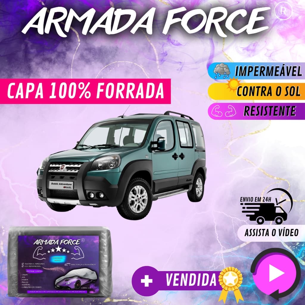 Capa Cobrir Carro Doblo Adventure 100% Forrada Armada Force 100% Impermeável Proteg Sol Chuva Poeira