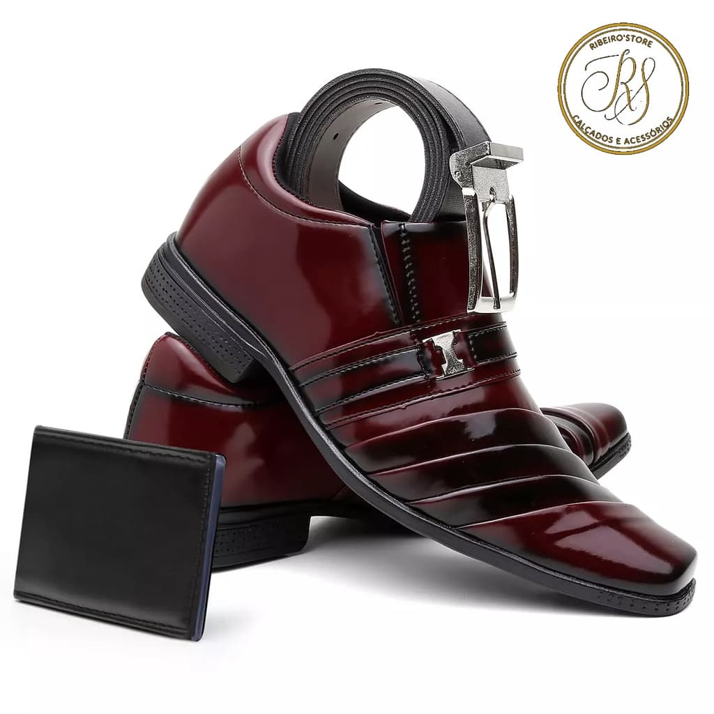 Kit Sapato Social Masculino Top Envernizado Casamento Com Cinto e Carteira PROMOÇÃO