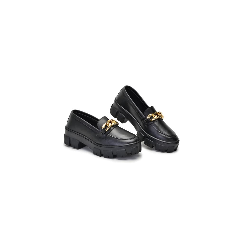 Mocassim Feminino Oxford Palmilha Confortavel Preto Corrente