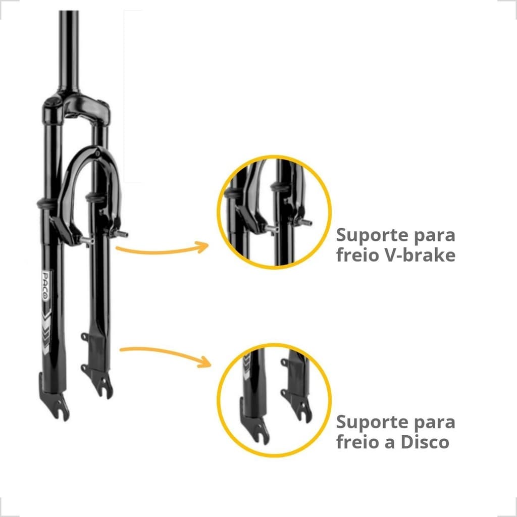 SUSPENSÃO ARO 26 GARFO AMORTECEDOR FREIO A DISCO E V-BREAK PACO