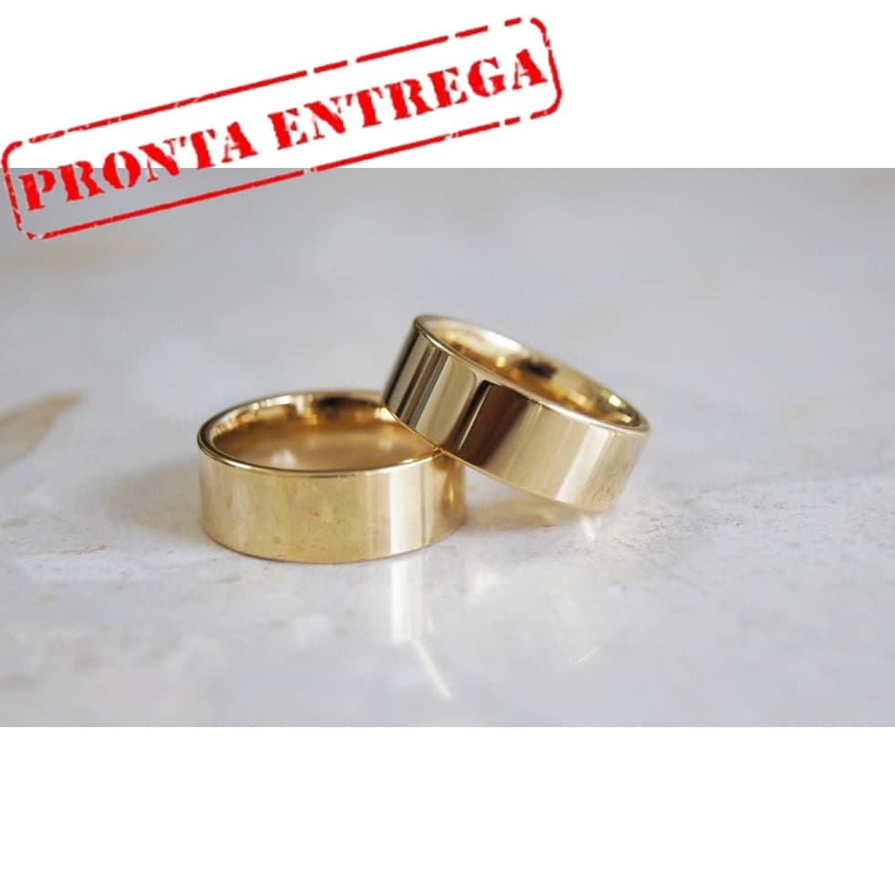 Alianças De aço 8 Mm Reta Lisa Tradicional banhada a ouro o par