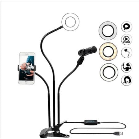 Ring Light Mesa Live Stream Com Suporte Para Microfone