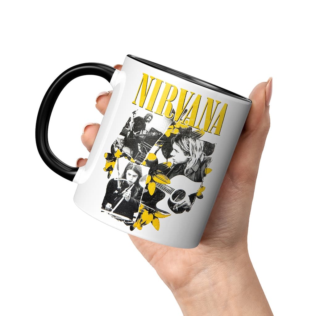 Caneca xícara cerâmica porcelana Nirvana Kurt Cobain rock grunge presente