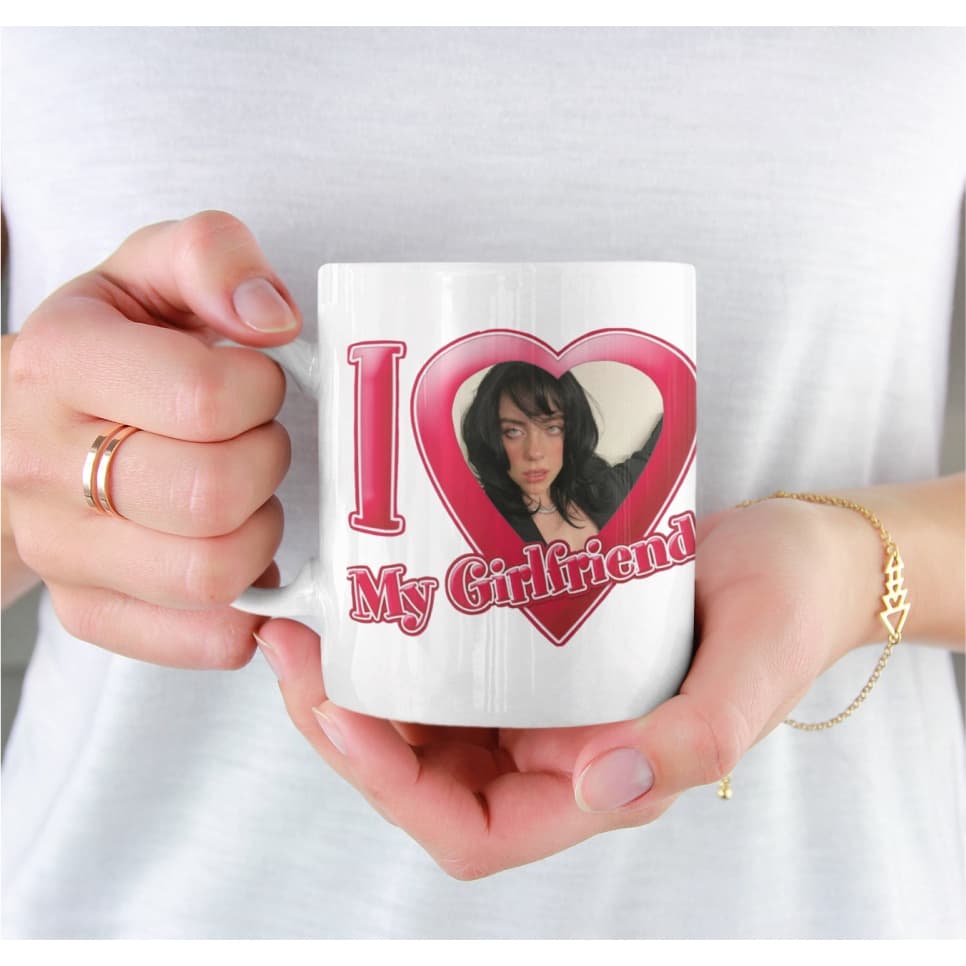 Caneca Billie Eilish I LOVE MY GIRLFRIEND , Eu Amo Minha Namorada , Porcelana