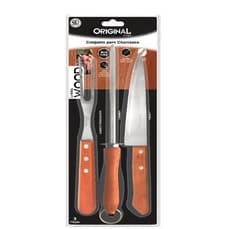 WOOD - KIT C/3 CHURRAS. FACA 7"+GARFO 5"+CHAIRA 7"