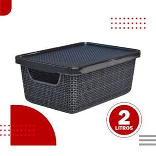 Caixa Organizadora Jutta Preto 2 Litros  Cesto Organizador Gavetas Guarda-Roupas Armario Brinquedos