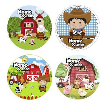 Adesivos Papel Fotográfico 3cm x 3cm Fazendinha Personalizado