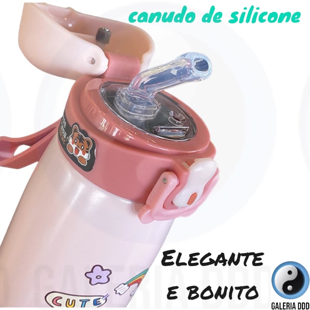 24Estilos GARRAFA TÉRMICA INFANTIL COM CANUDO 350ML TIKTOK 2023 GOMA BUBA ( Garrafa Inox, Garrafinha Infantil, Garrafa com Canudo)