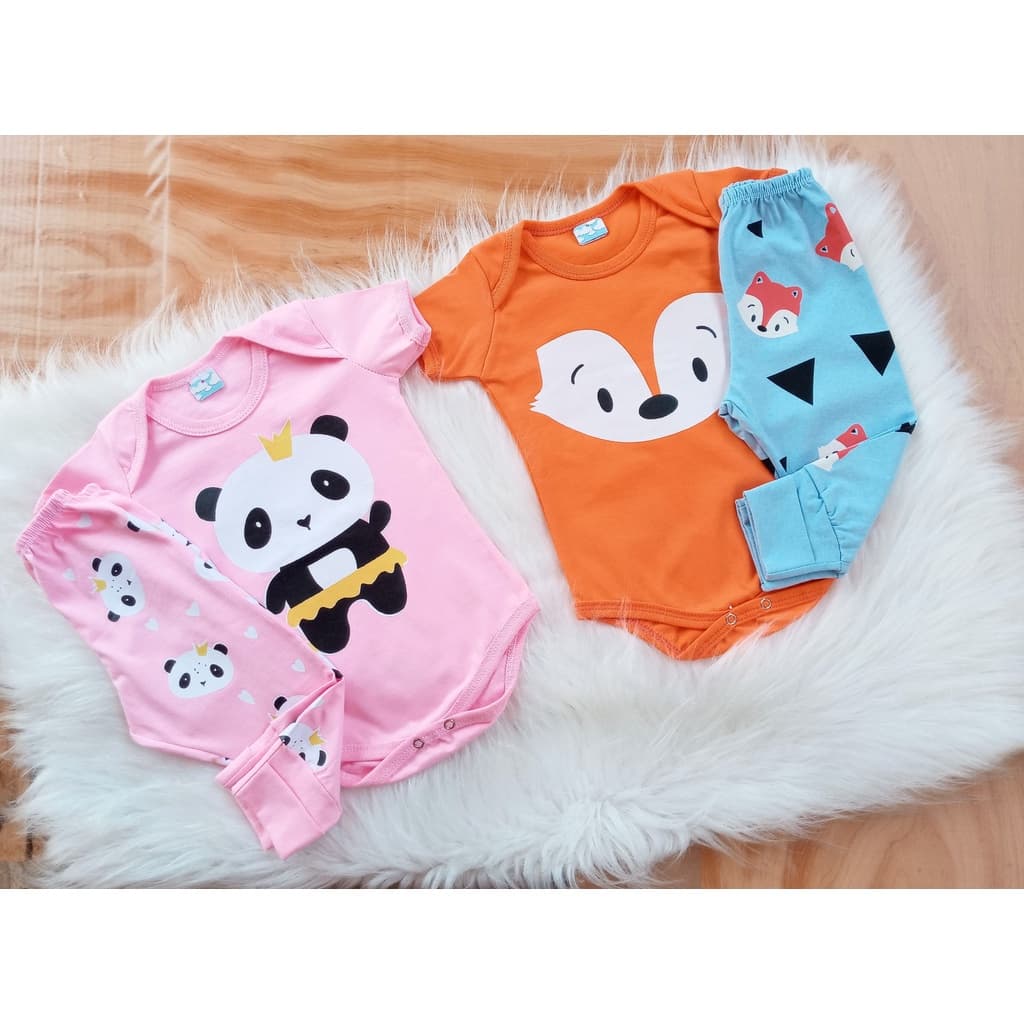 Kit 2 Peças Body Manga Curta e Calça Bebê Mijão Infantil Menino e Menina 100% Algodão P/M/G