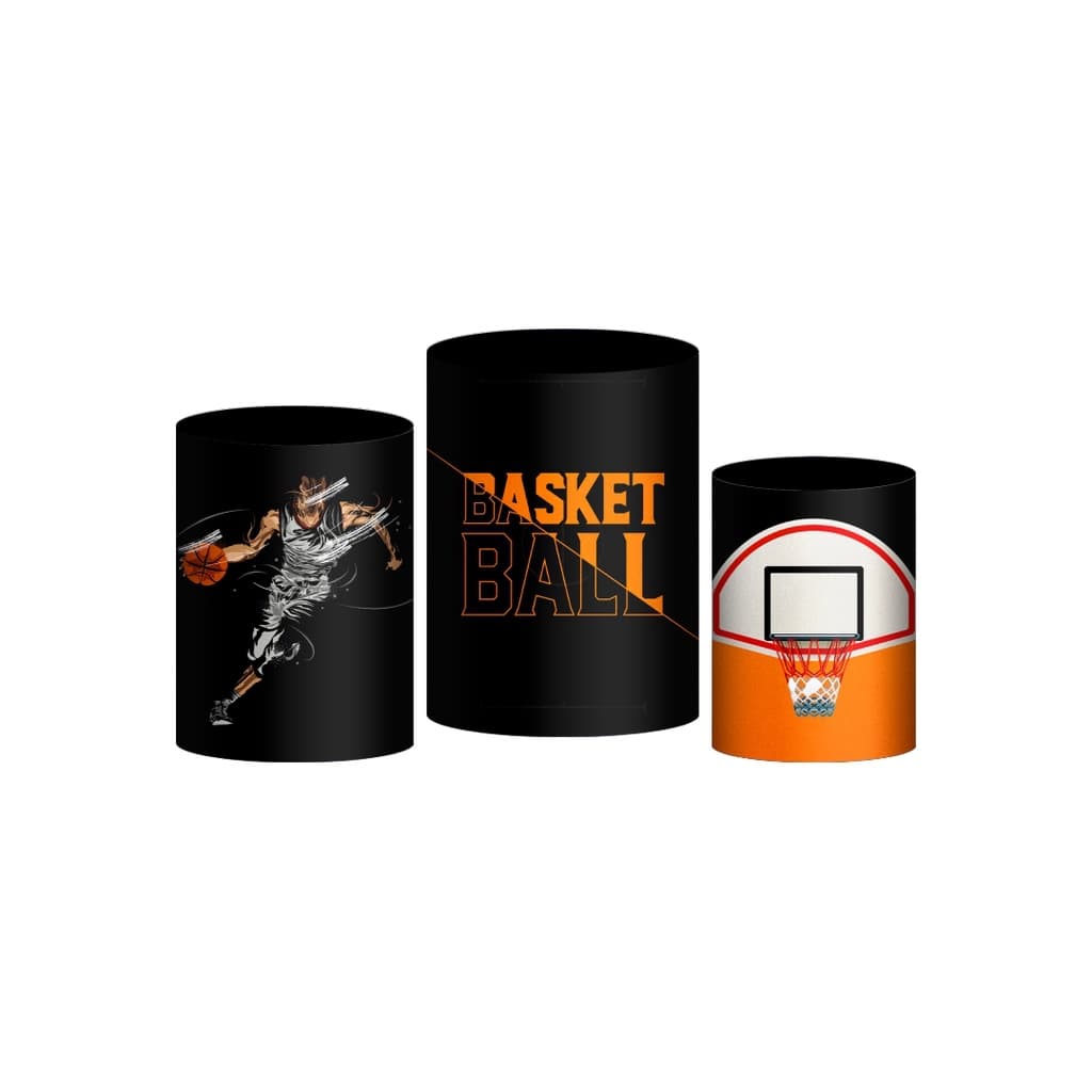 Trio Capa de Cilindro Tema Basquete em Tecido 3d Sublimado Veste Fácil com Elástico