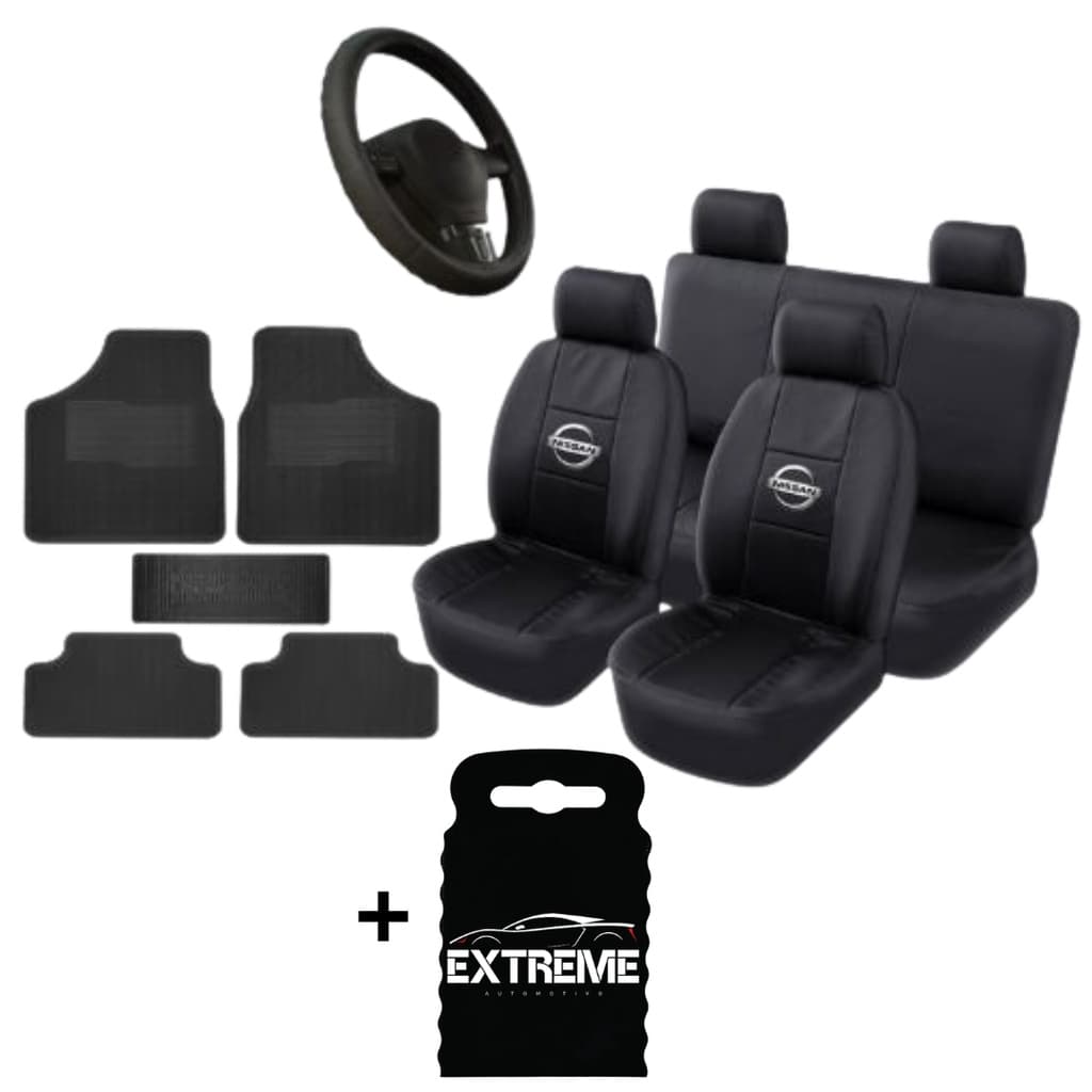Kit Automotivo NISSAN Tapete Otimizado Capa de Volante Com Capa de Banco de Couro 5 Peças