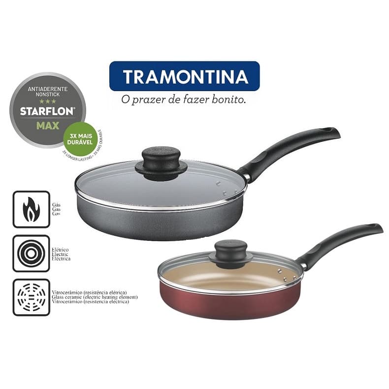 Frigideira Com Tampa Antiaderente Tramontina Turim 22cm 1,7 Litros