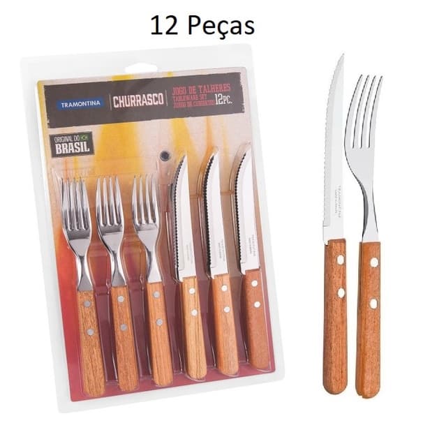 Faqueiro Churrasco Cozinha 12 Peças Tramontina Dynamic Cabo de Madeira