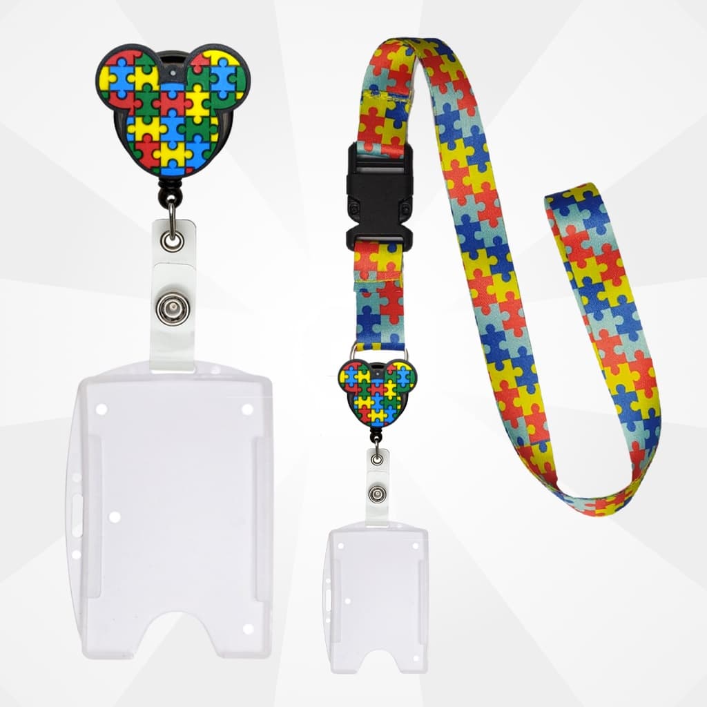 Kit Cordão Autista + Porta Crachá Retrátil Autista + Porta Cartão Transparente