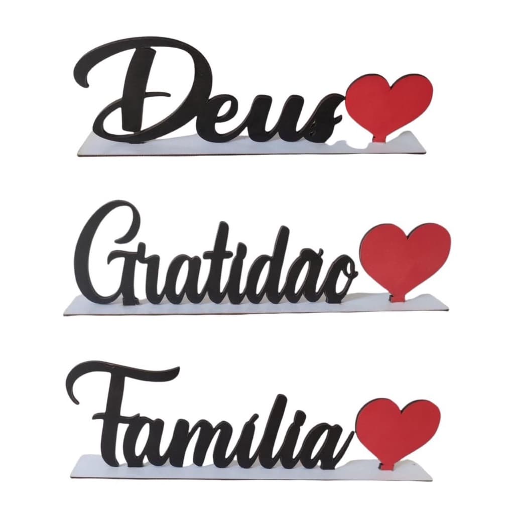 Palavras de Mesa Decorativa Com Base Kit 3 Unidades Decoração de Casa