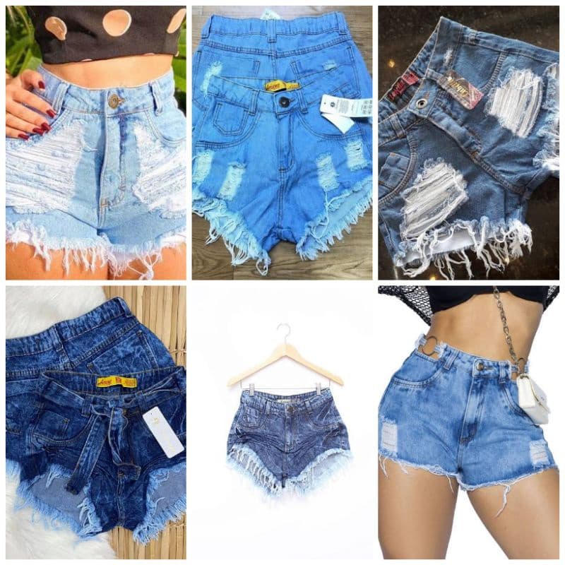 Kit 3 Shorts Jeans Feminino Cintura Alta Cos Alto Desfiado Hot Pants Destroyed