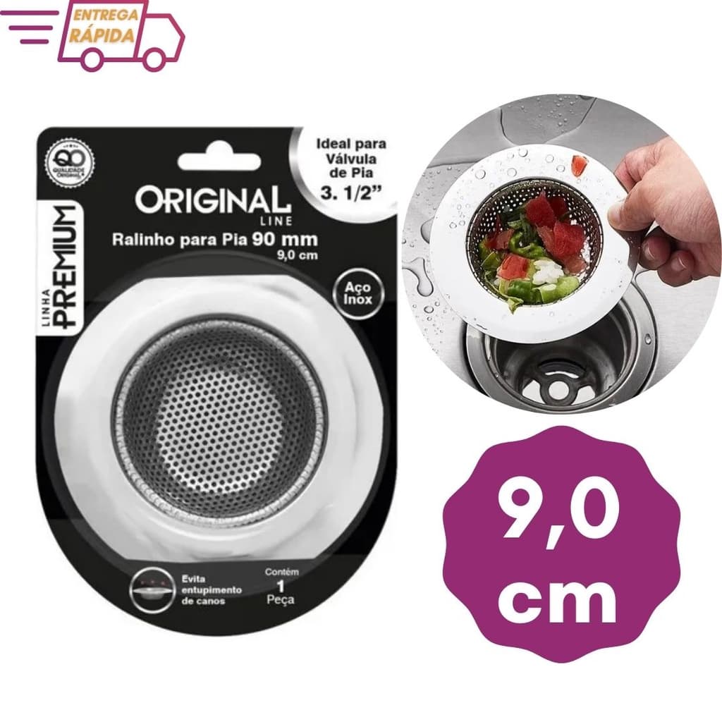 Ralo de Pia 9 cm Pequeno Com Borda de Cozinha em Inox