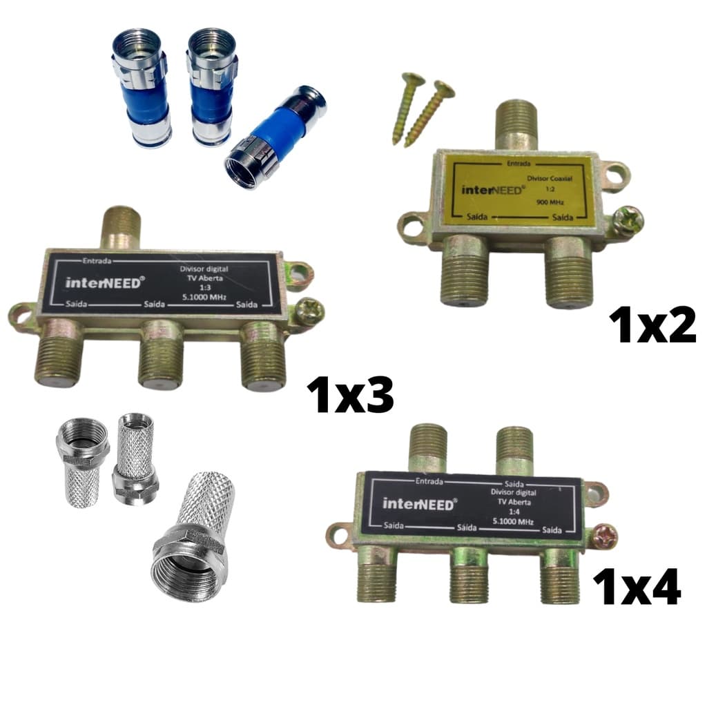 Conector RG6 Comum e Compressão, Divisor de Antena Digital Tv Reforçado 1x2- 1x3- 1x4 1000MHz