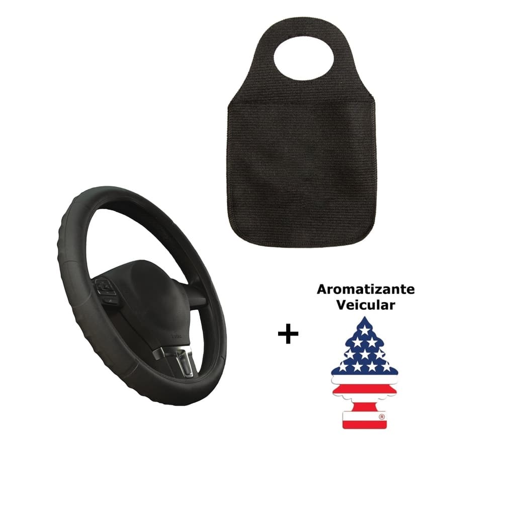 Capa para Volante Universal Todas as Marcas + Lixeira Reforçada + Aromatizante Cheirinho De Carro