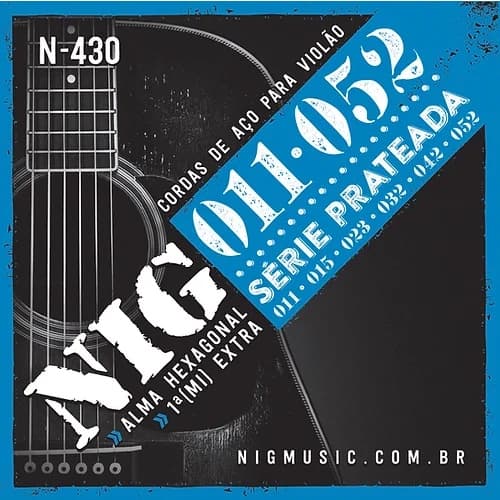 Encordoamento Cordas Nig Para Violão Aço Prateada 011-052 Nig N-430