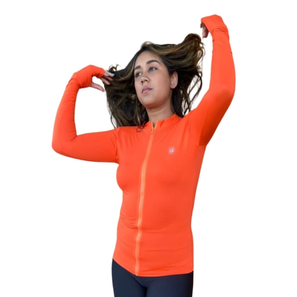 Camisa Térmica Feminina Manga Longa Zíper Tecido Gelado e Macio.