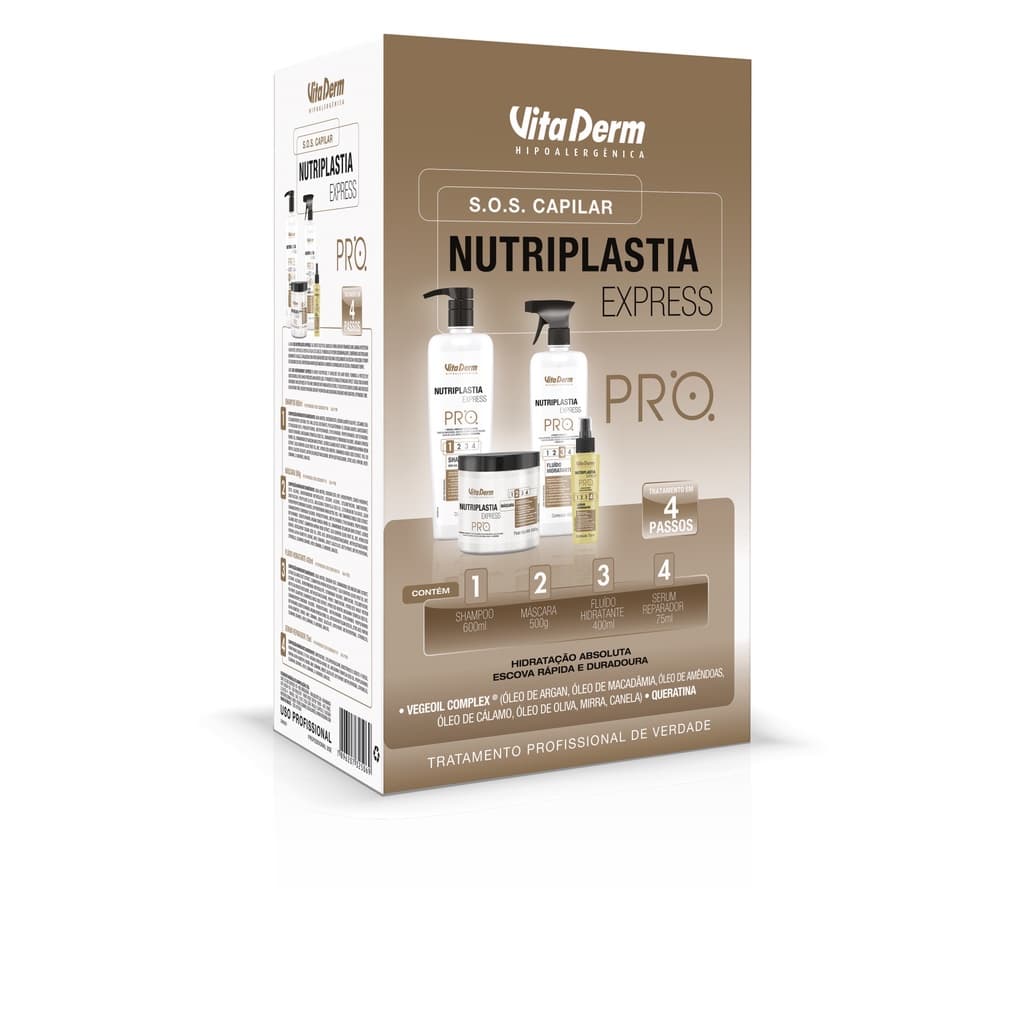 Kit SOS Capilar Nutriplastia Hidratação Cabelos Express Pro Vita Derm Hidratação Cabelos Tratamento Cabelos Danificados