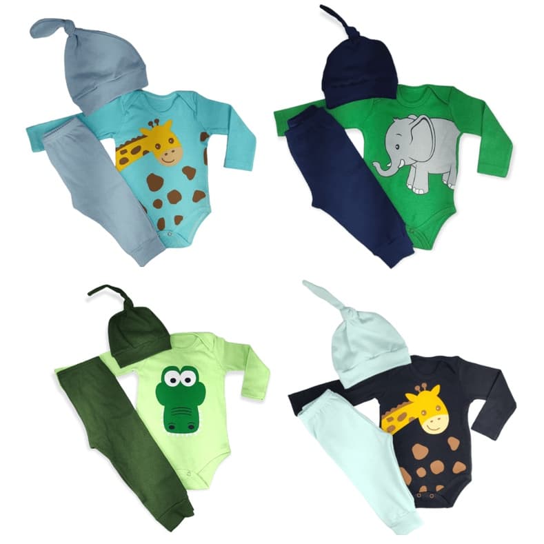Conjunto Body Bebe, Calça e Touca, Kit Personalizado Bebê 12 Peças = 4 Body Bebe + 4 Calças + 4 Toucas