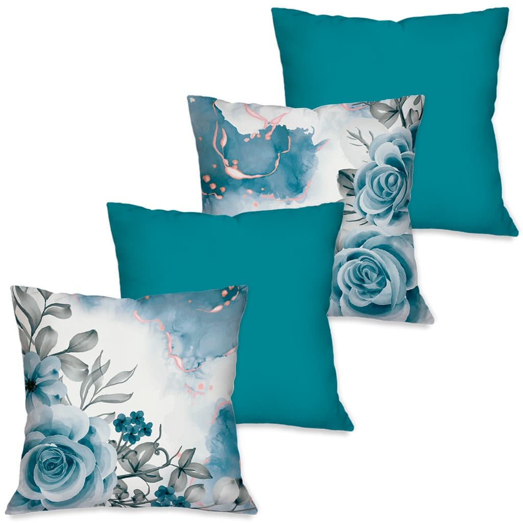 Kit 4 Capas de Almofadas para Sofá Rosas Azuis Dcorô 45x45 cm