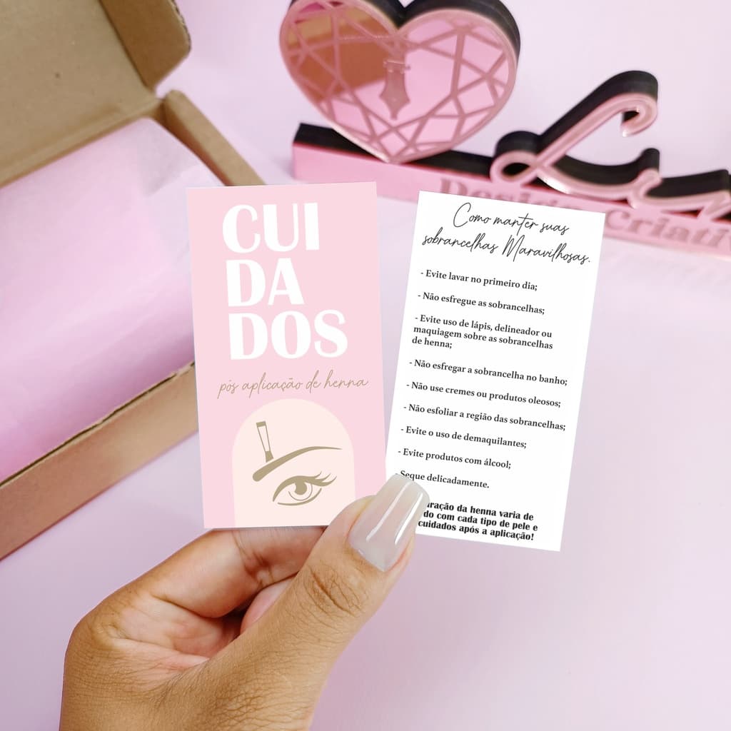 100uni Cartão de cuidados com aplicação de Henna sobrancelha - Pronta entrega