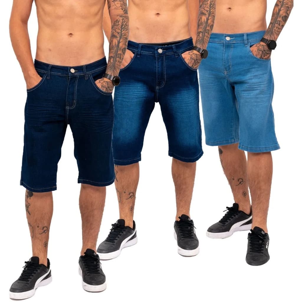 kit 2 Bermuda Jeans Masculina Lycra