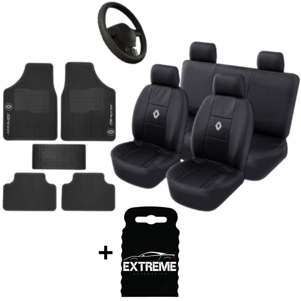 KIT RENAULT Tapete + Capa de Volante + Capa de Banco Couro