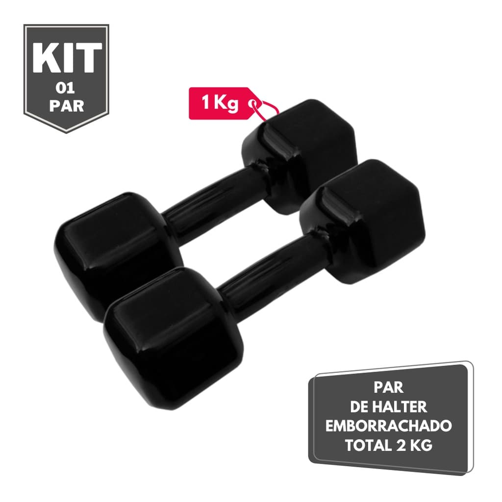 Par de Halter Sextavado Emborrachado 1 Kg