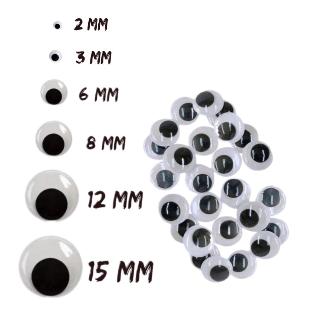 Olho Móvel 6mm / 8mm / 12mm / 15mm -100 Unidades
