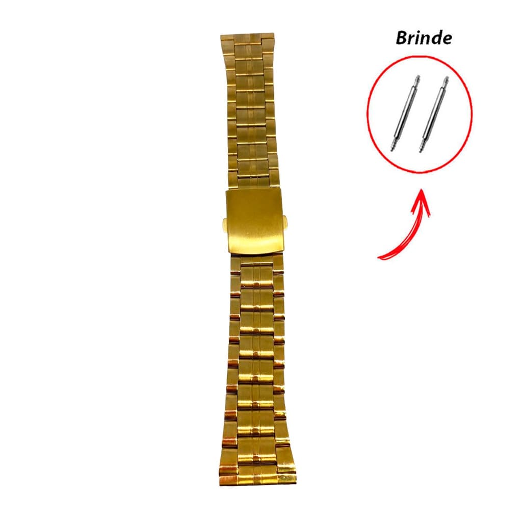 Pulseira Dourada Reta - Pulseira para Relogio de Pulso -18mm 20mm 22mm 24mm 26mm