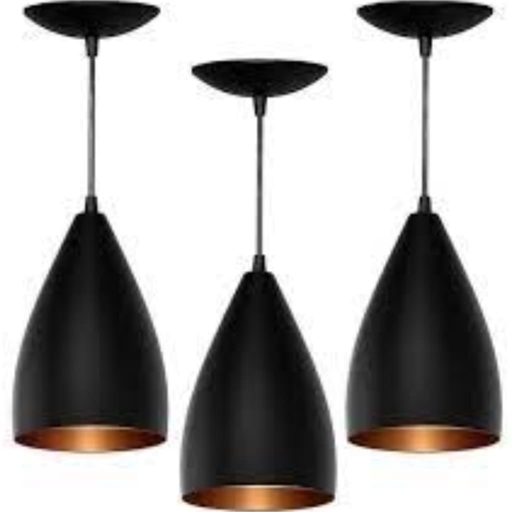 Pendente Kit 3 Luminárias Vegas Preto e Cobre 17 Cm