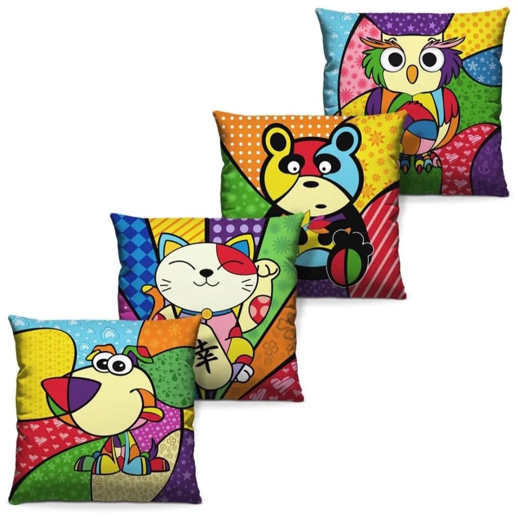 Kit Com 4 Capas P/ Almofadas Decorativas Romero Brito Pronta Entrega