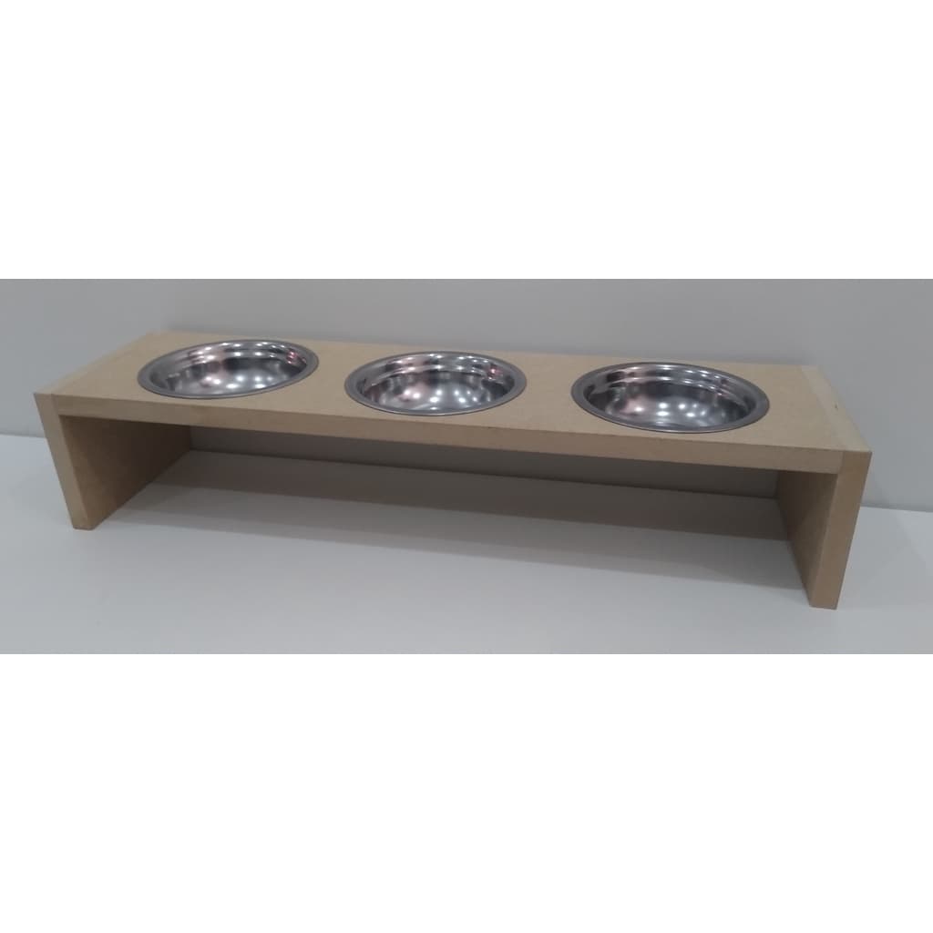 Comedouro triplo em mdf cru para gatos tigelas em inox