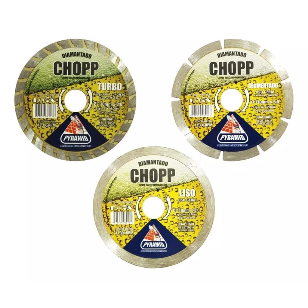 KIT 03 DISCOS DIAMANTADOS DE CORTE CHOPP