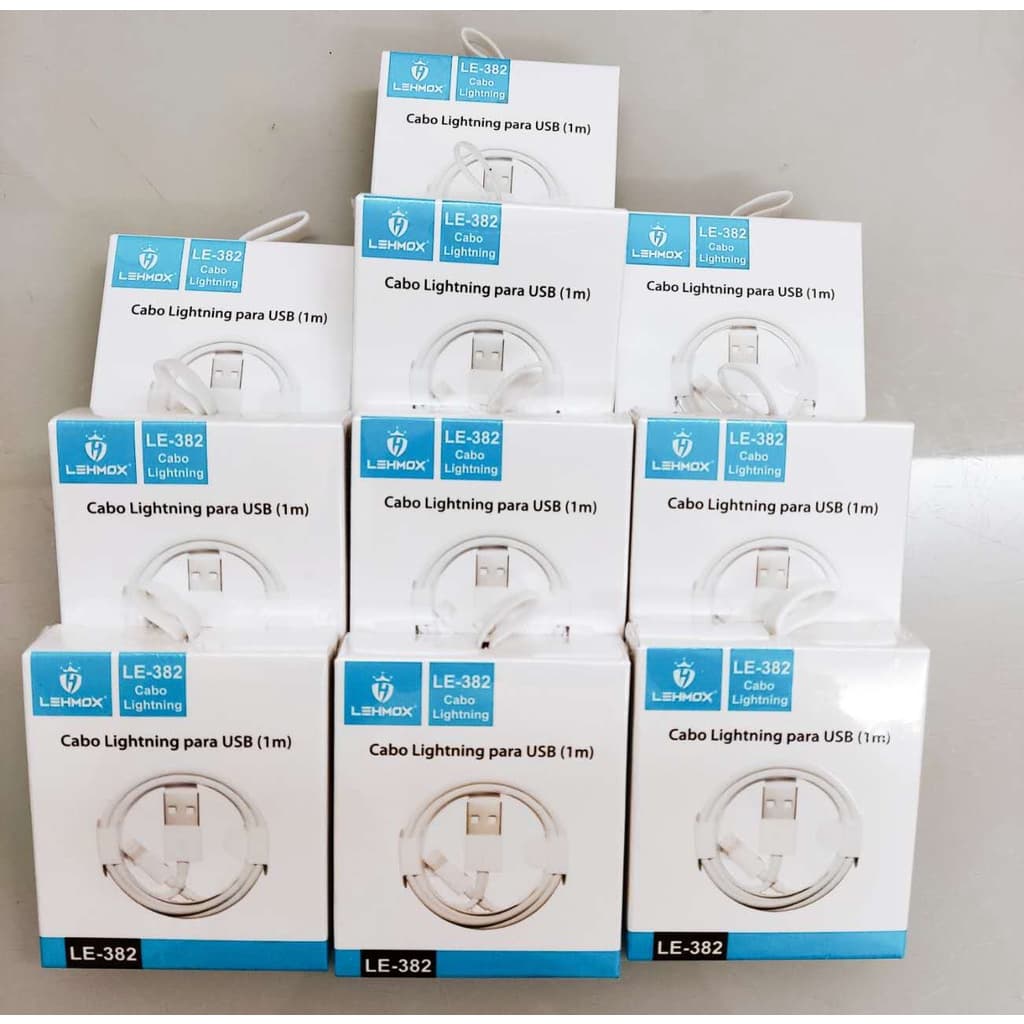 kit 20 10 CABO LIGHTNING PARA USB 1M LE-382 LEHMOX