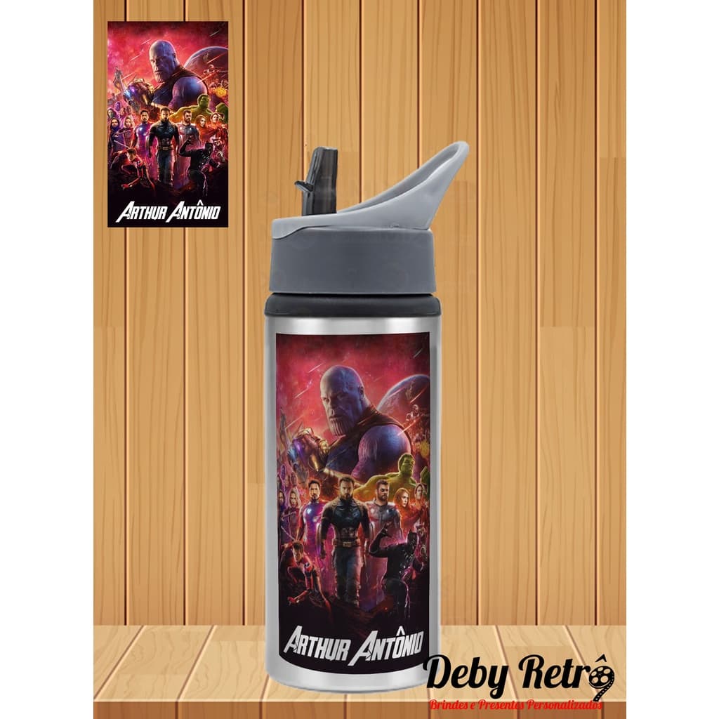 Garrafa canudo vingadores, Garrafa de água vingadores, garrafa personalizada com nome, garrafinha de água
