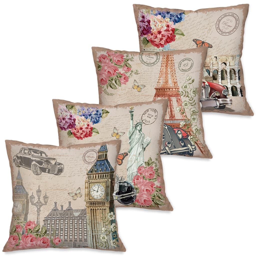 Kit 4 Capas de Almofada para Sofá Paris Moderno Dcorô 45x45 cm