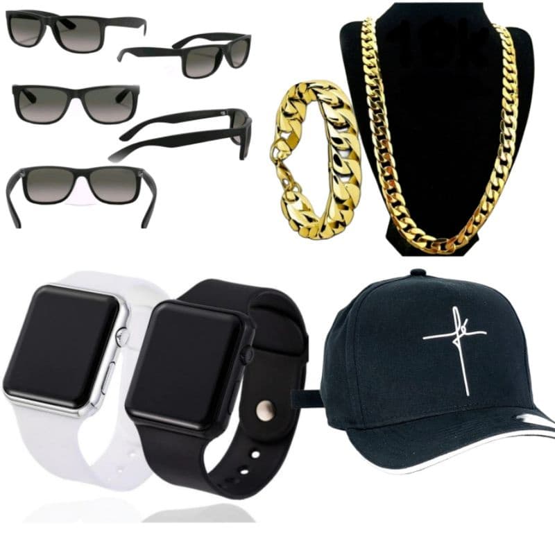 Kit Presente masculino Relógio digital + Bone Preto + oculos + Pulseira dourada para o natal