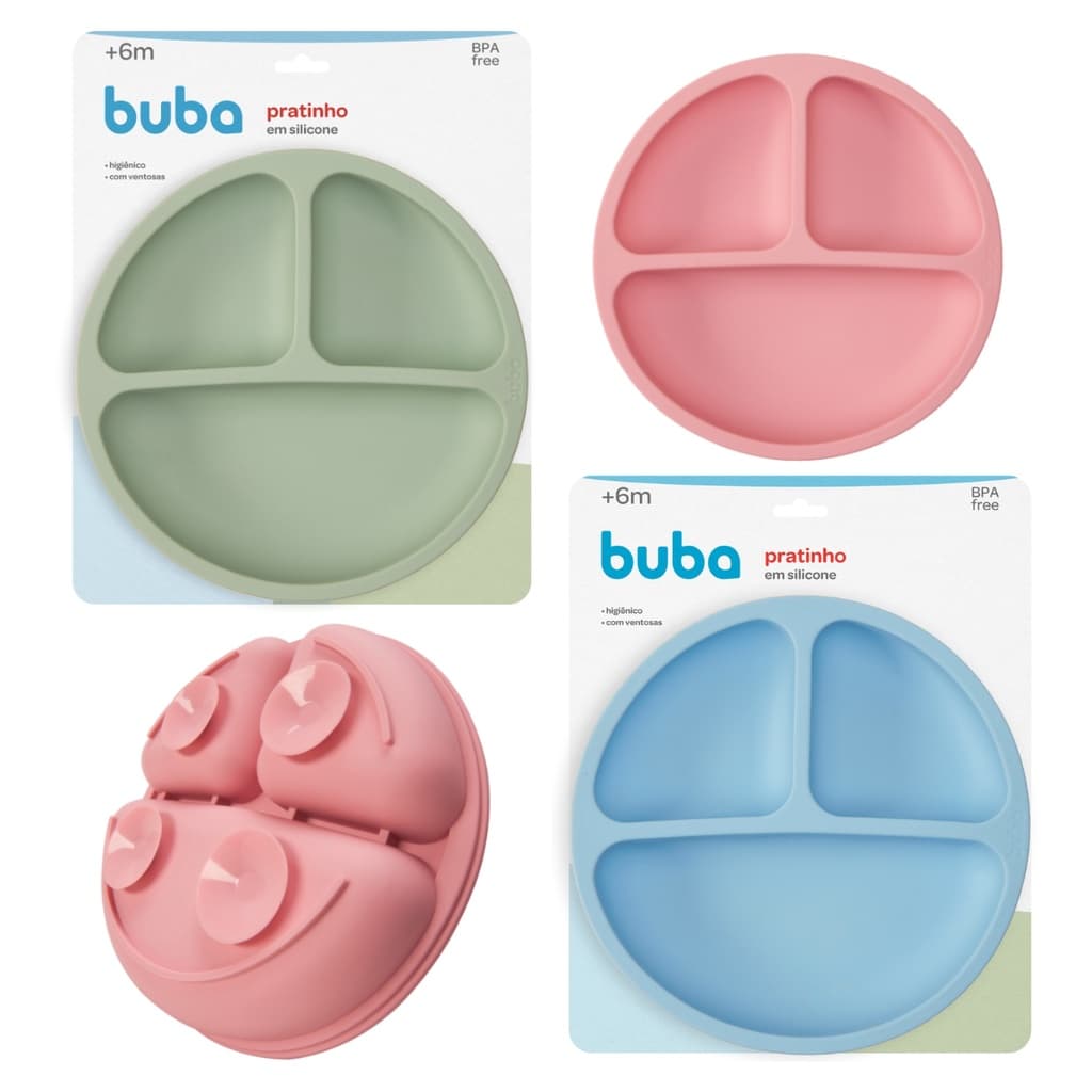 Prato Infantil Silicone com Divisórias Pratinho Infantil Buba