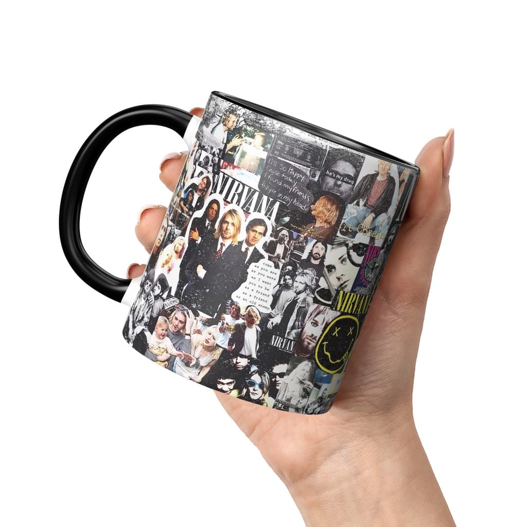 Caneca xícara cerâmica porcelana Nirvana poster Kurt Cobain rock grunge presente