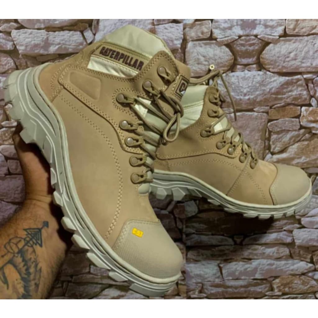 Bota Caterpillar Masculina de Couro Adventure Cat 9820 Nude Coturno Botas Botina Botinha Masculino