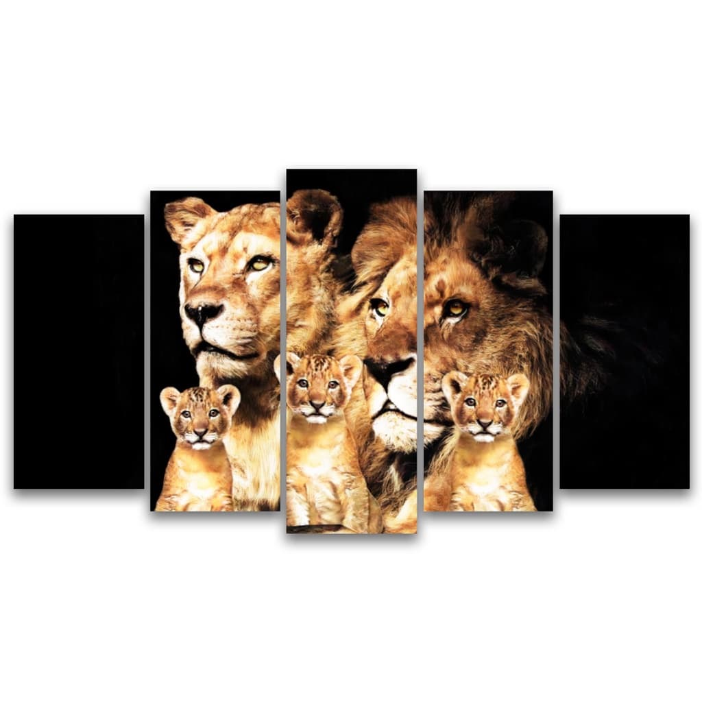 Quadros Decorativos Mosaico 5 Peças Strong Family 3 filhotes 115x60cm